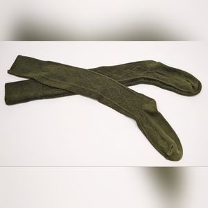 Olive Green Knee-high Socks Cotton Knit Vintage Stockings